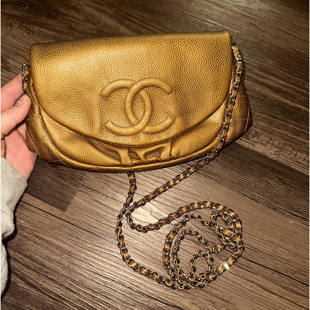 chanel gold mini half moon woc